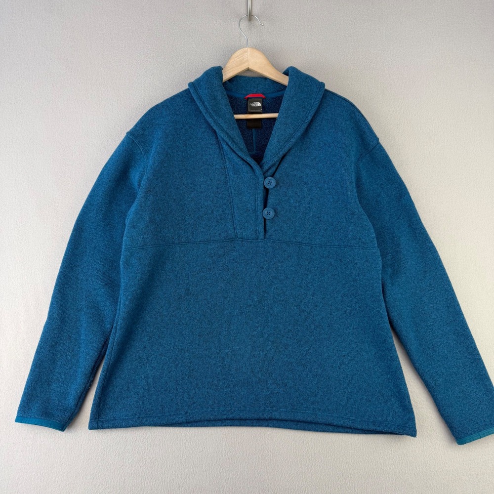 The North Face Crescent Sunset Fleece Womens Large Blue Shawl Collar Sweater